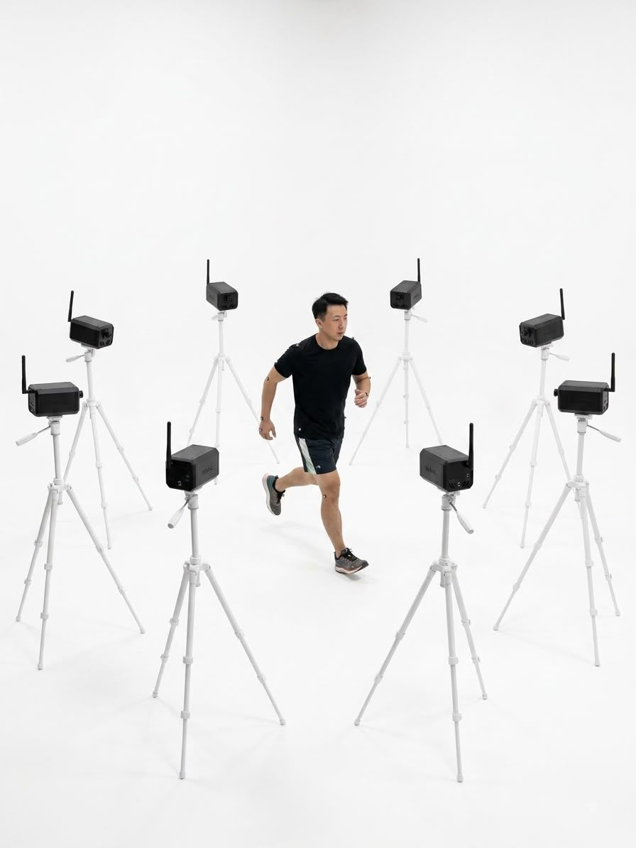 Eight NODAL cameras around a running subject