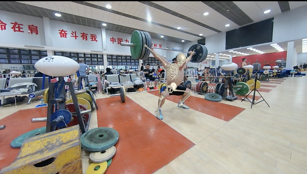 Visual skeleton UI playing back the reconstructed 3D skeleton overlaid on the source footage